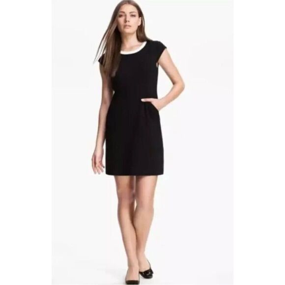 kate spade Dresses & Skirts - Kate Spade Daria Cap Sleeve Black Dress Women’s 4 White Trim A Line Ponte Knit